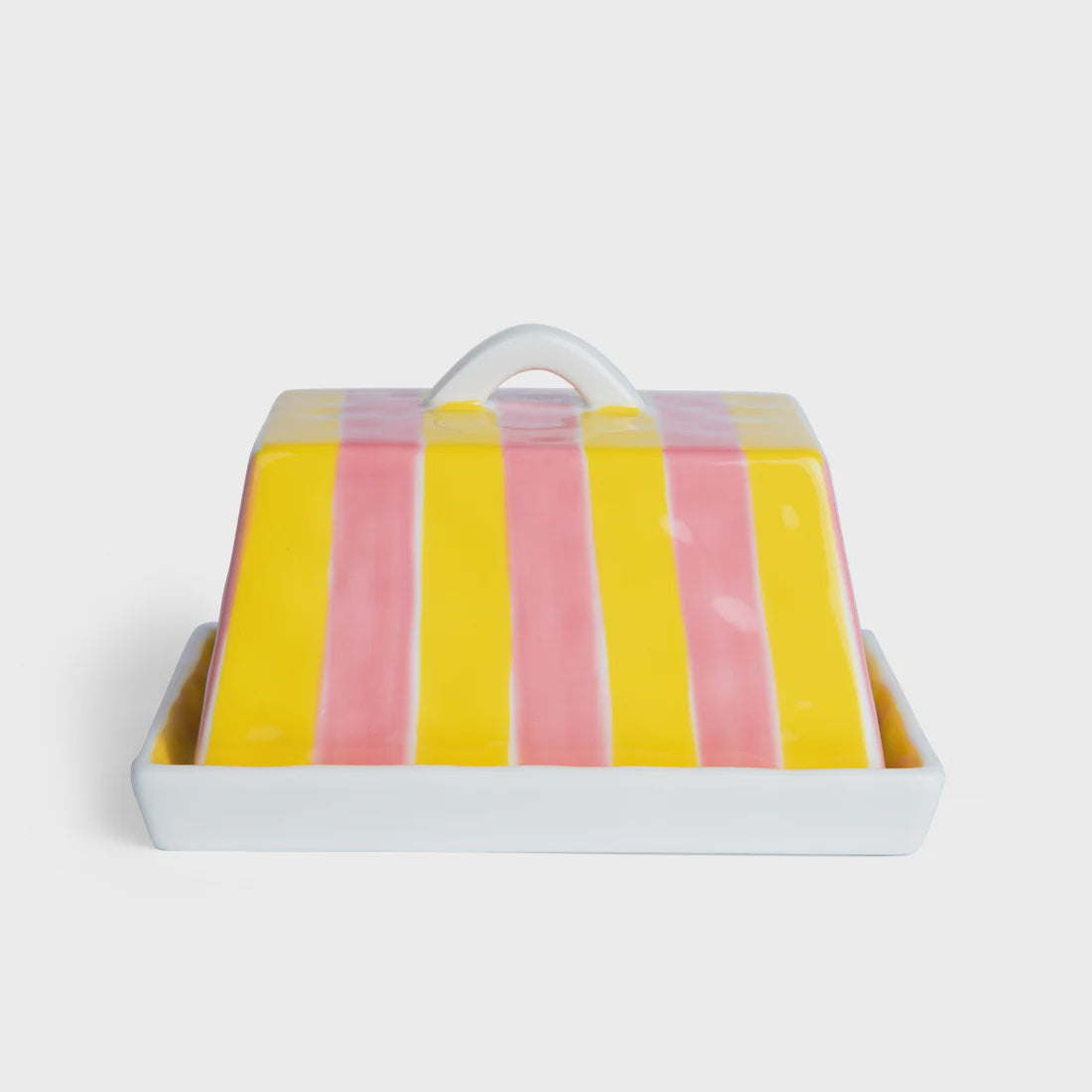 Large Butter Dish - Pink + Yellow Stripe
