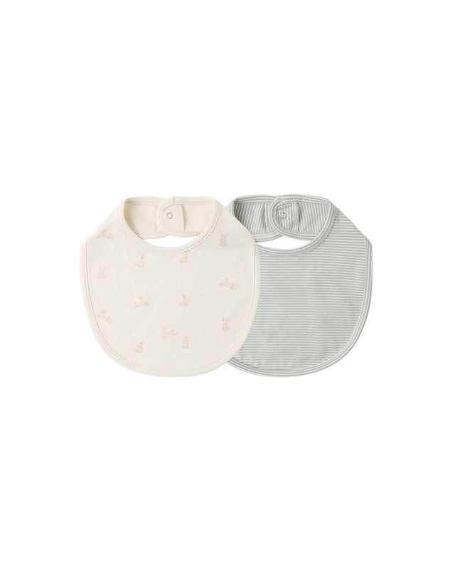Quincy Mae - Jersey Snap Bib Pack - Bunnies + Sage Microstripe