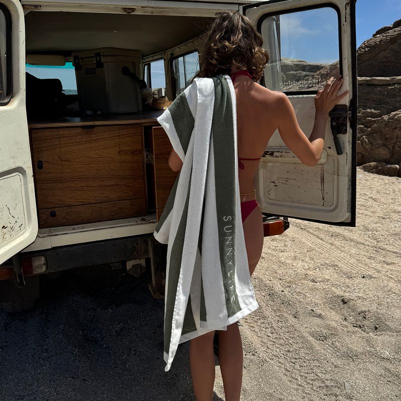 Sunnylife - Beach Towel - The Vacay Olive Stripe