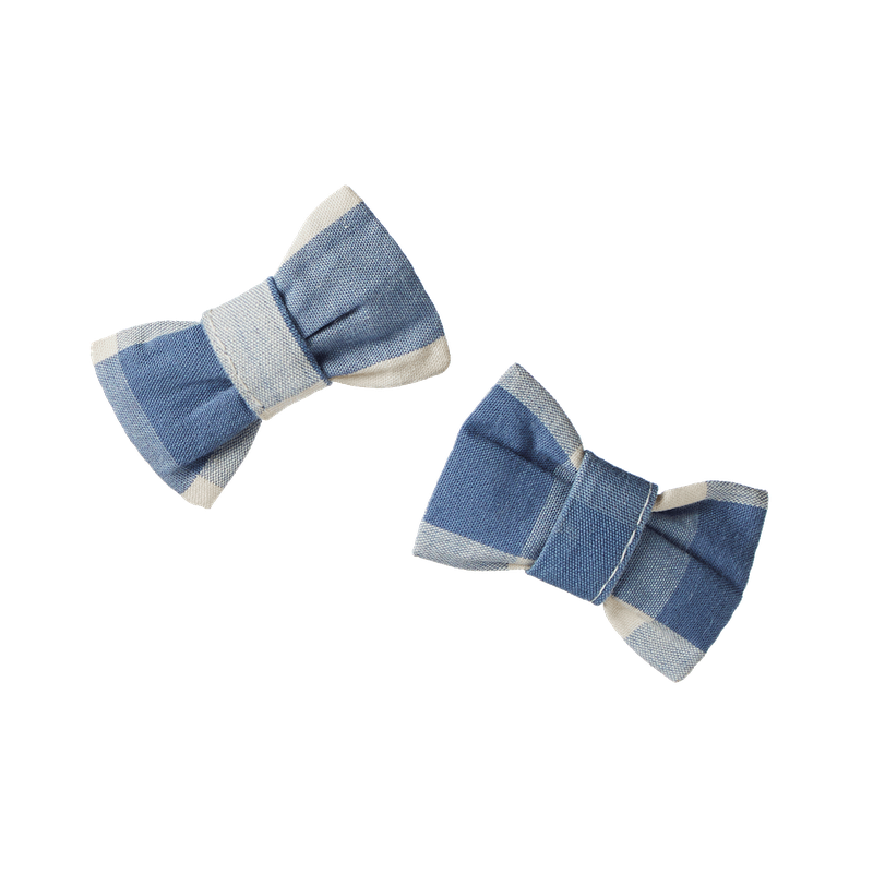 Nature Baby - Bow Hair Clips 2pk - Bluebelle Check