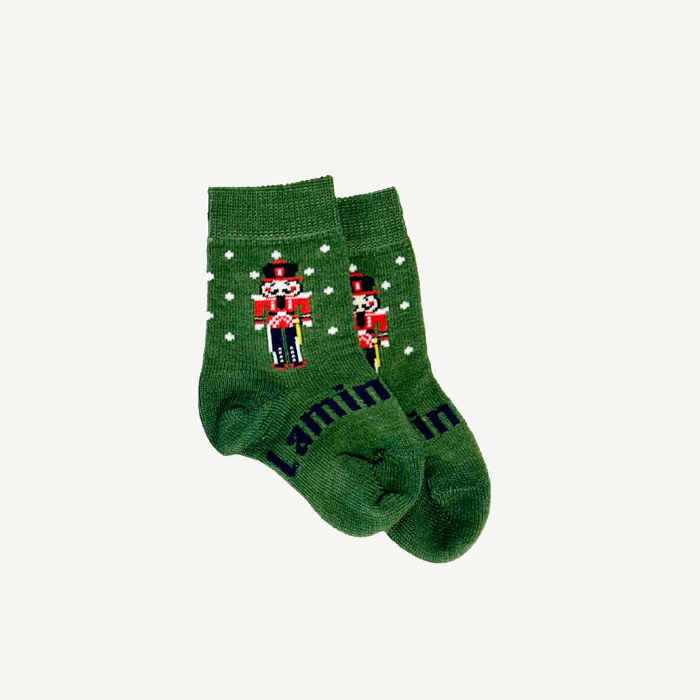 Lamington - Merino Crew Socks - Green Nutcracker