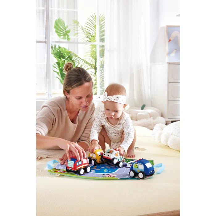 Hape - Pull-Back Plush Car Set