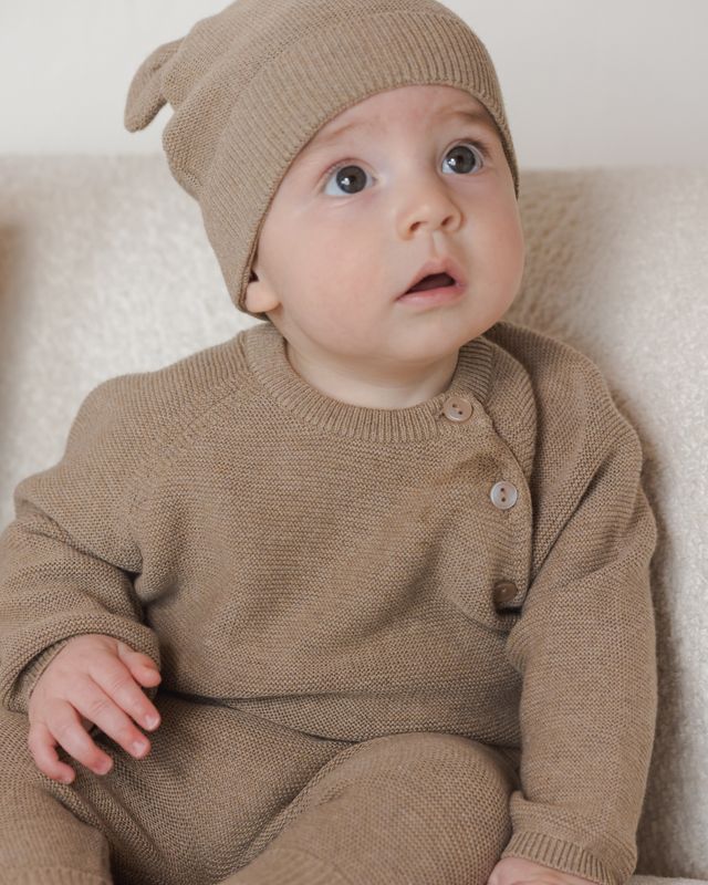 Quincy Mae - Wrap Knit Footie Romper - Heathered Mocha