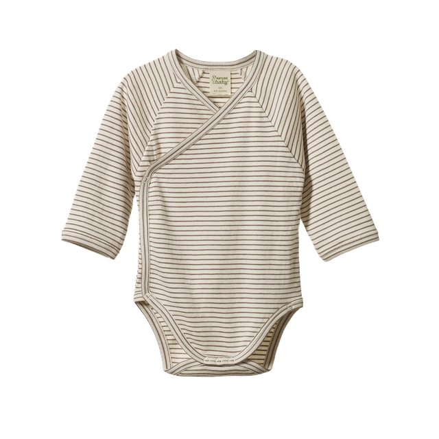 Nature Baby - L/S Kimono Bodysuit - Mushroom Pinstripe