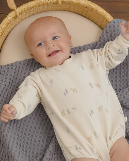 Quincy Mae - Crewneck Bubble Romper - Deer