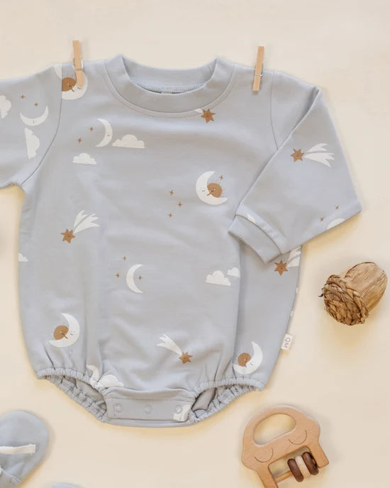 Quincy Mae - Crewneck Bubble Romper - Sky Friends