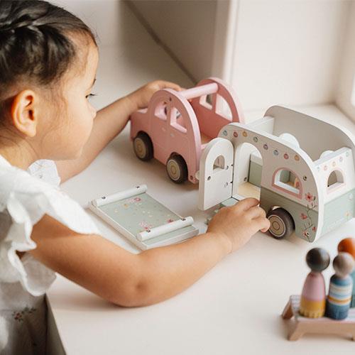 Wooden Toy Car with Caravan
