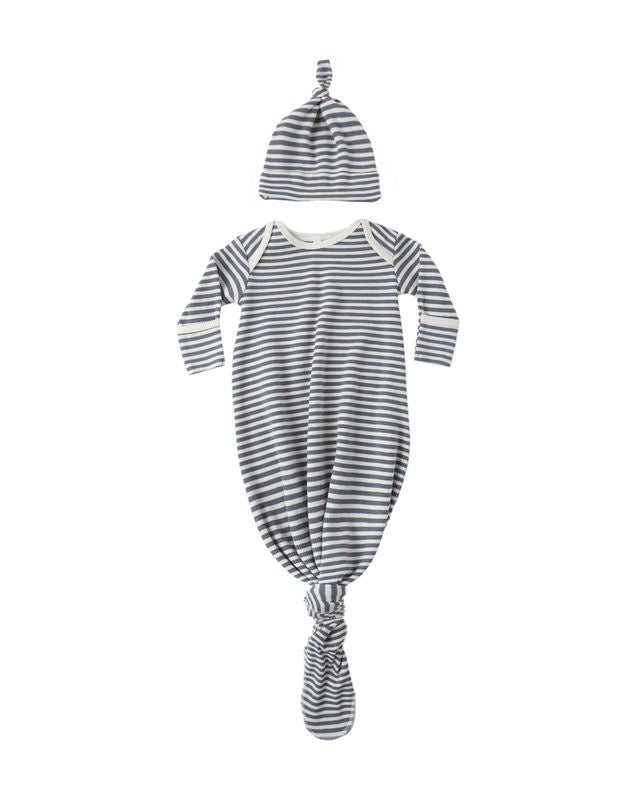 Quincy Mae - Knotted Baby Gown + Hat Set - Ocean Stripe