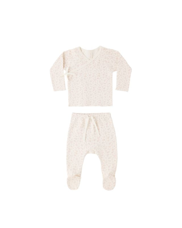 Quincy Mae - Wrap Top + Footed Pant Set - Ditsy