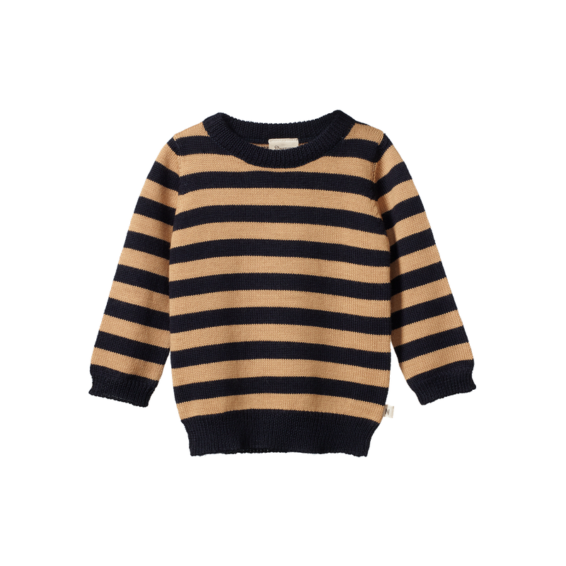 Nature Baby - Merino Knit Pullover - Navy/Caramel