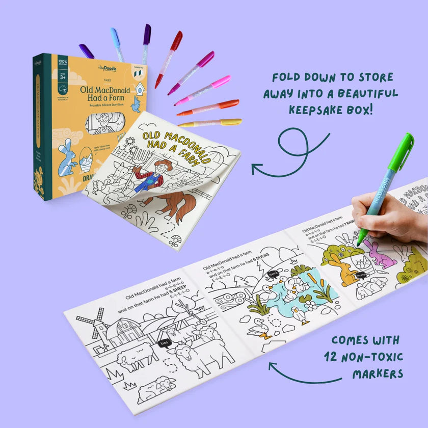 Hey Doodle - Reusable Colouring Book - Old MacDonald Had a Farm Tales