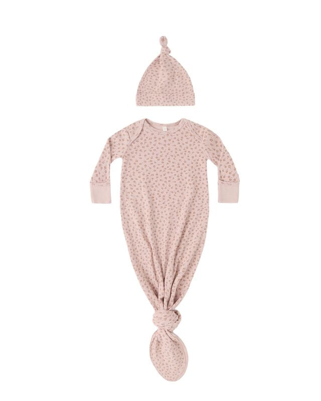 Quincy Mae - Knotted Baby Gown + Hat Set - Posy