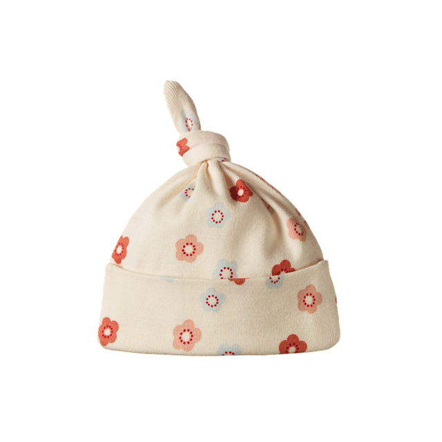 Nature Baby - Cotton Knotted Beanie - Petite Flora Stamp