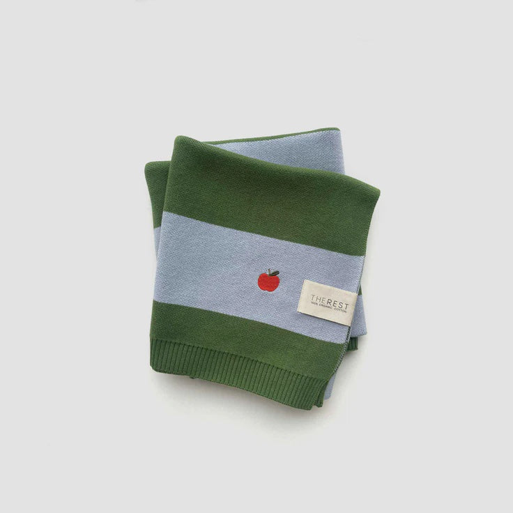The Rest - Organic Cotton Knit Blanket - Sky Clover Rugby Stripe