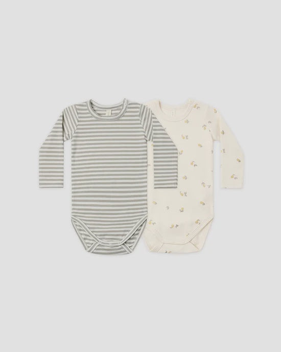 Quincy Mae - Jersey Bodysuit 2pk - Pears + Laurel Stripe