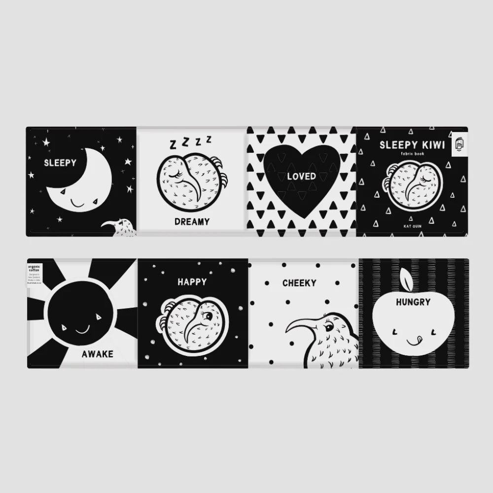 Sleepy Kiwi - Black + White Fabric Book
