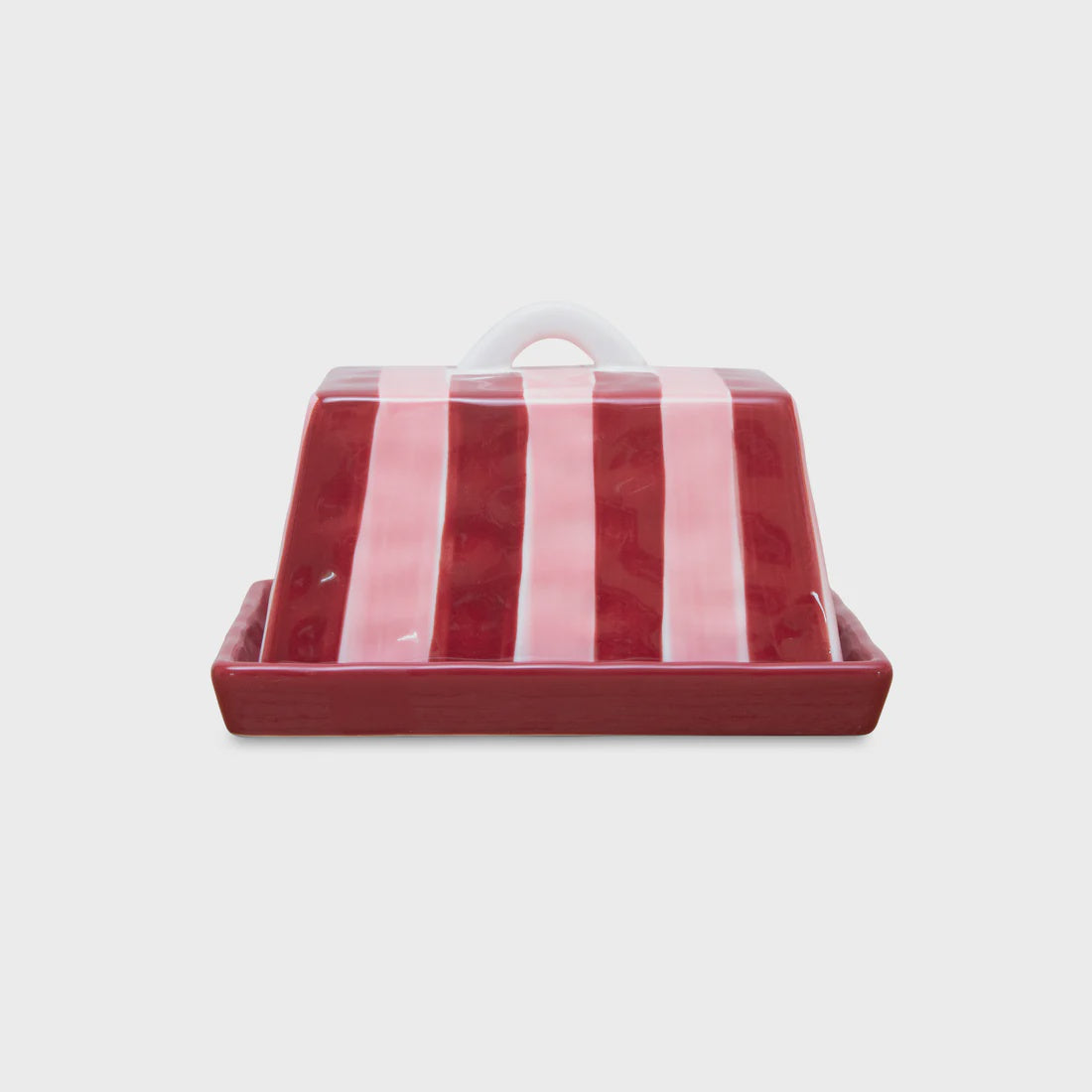 Large Butter Dish - Pink + Burgundy Stripe