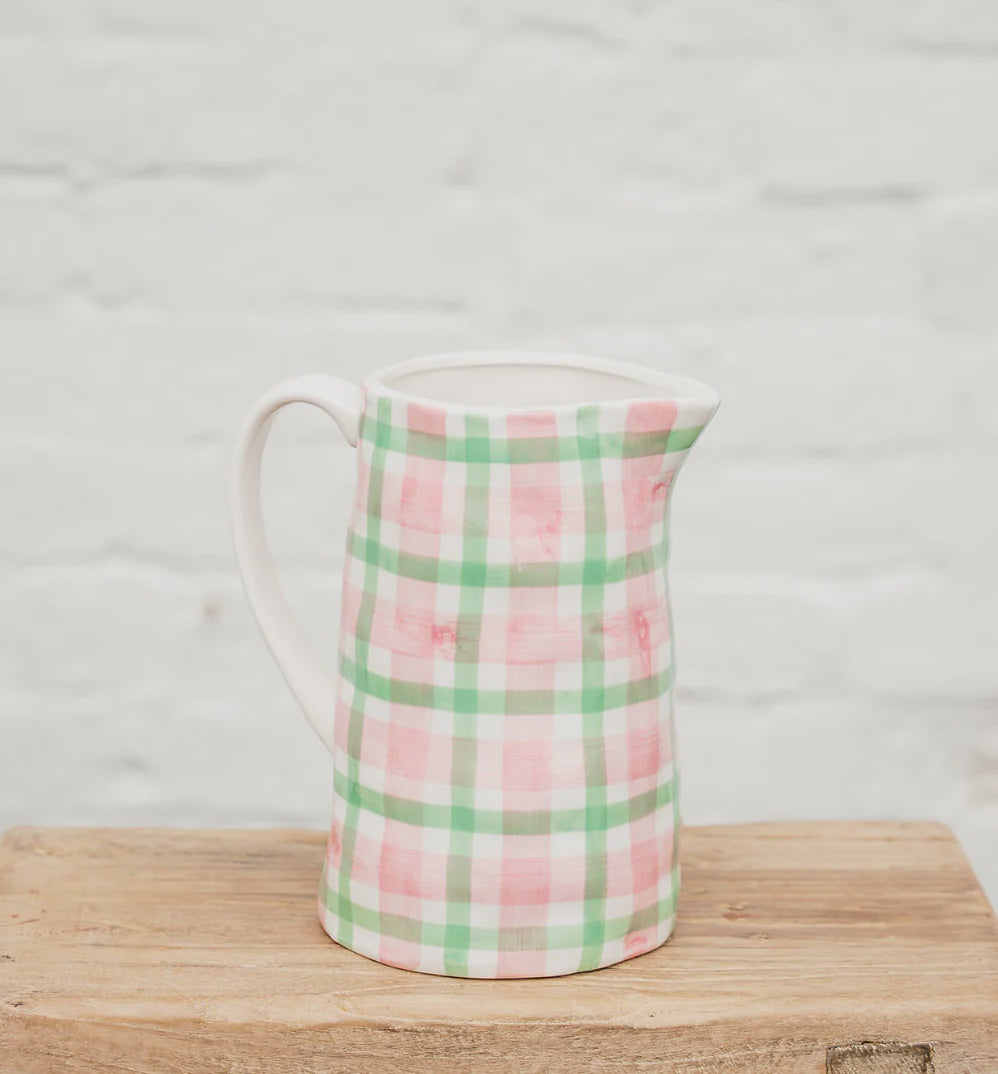 Medium Jug - Rose Pink + Mint Green Gingham