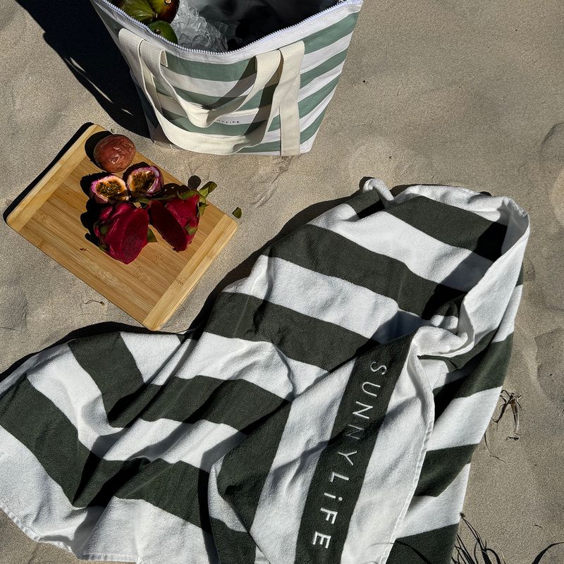Sunnylife - Beach Towel - The Vacay Olive Stripe