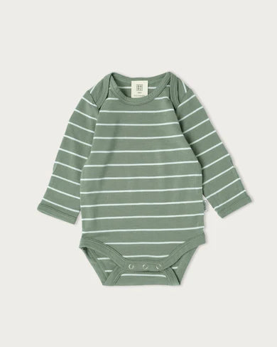 Babu Merino - L/S Bodysuit - Sage Stripe