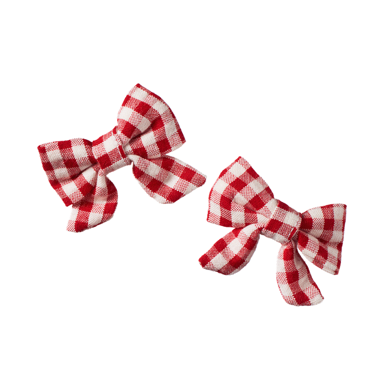 Nature Baby - Bow Hair Clips 2pk - Red Check