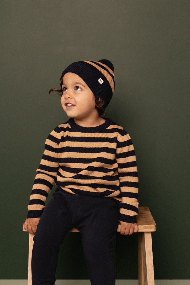 Nature Baby - Merino Knit Pullover - Navy/Caramel