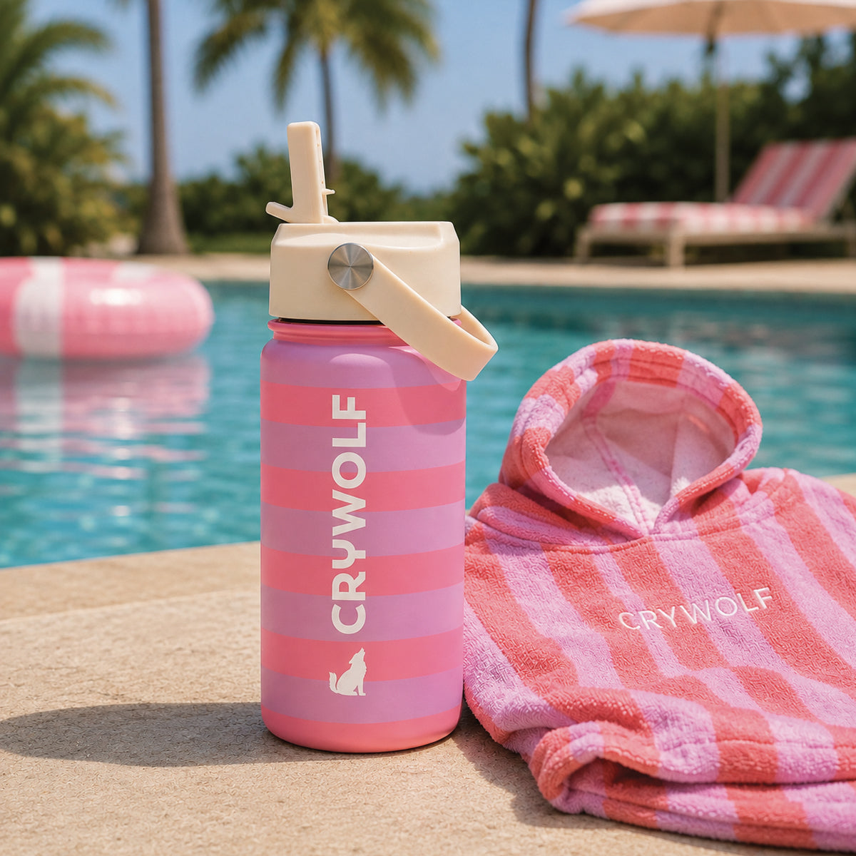 Crywolf - Drink Bottle 400ml - Flamingo Stripe