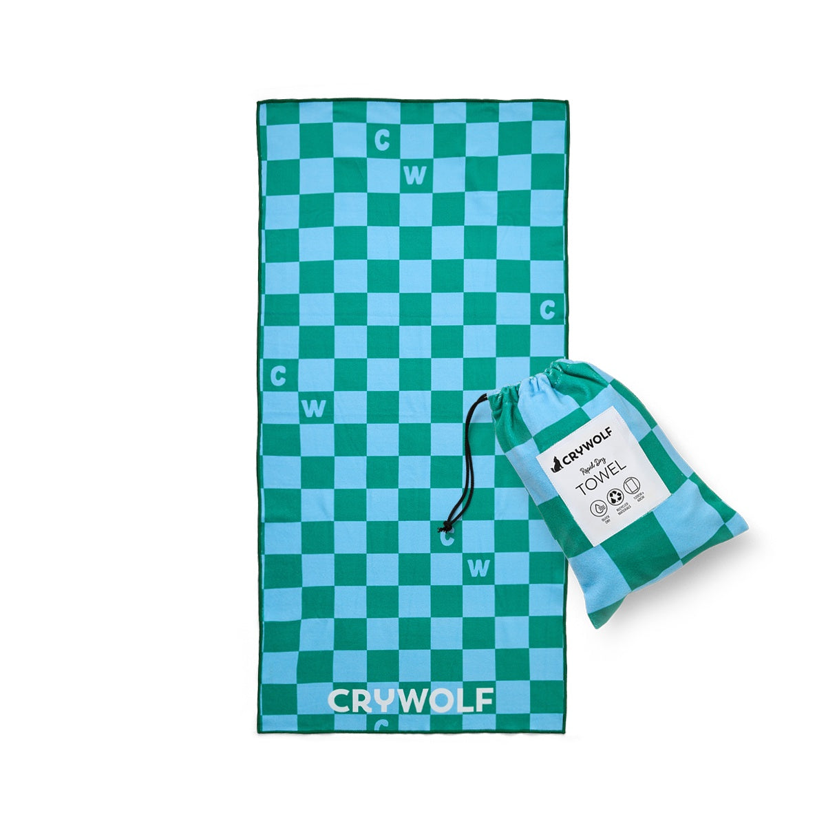 Crywolf - Rapid Dry Towel - Sea Green Check