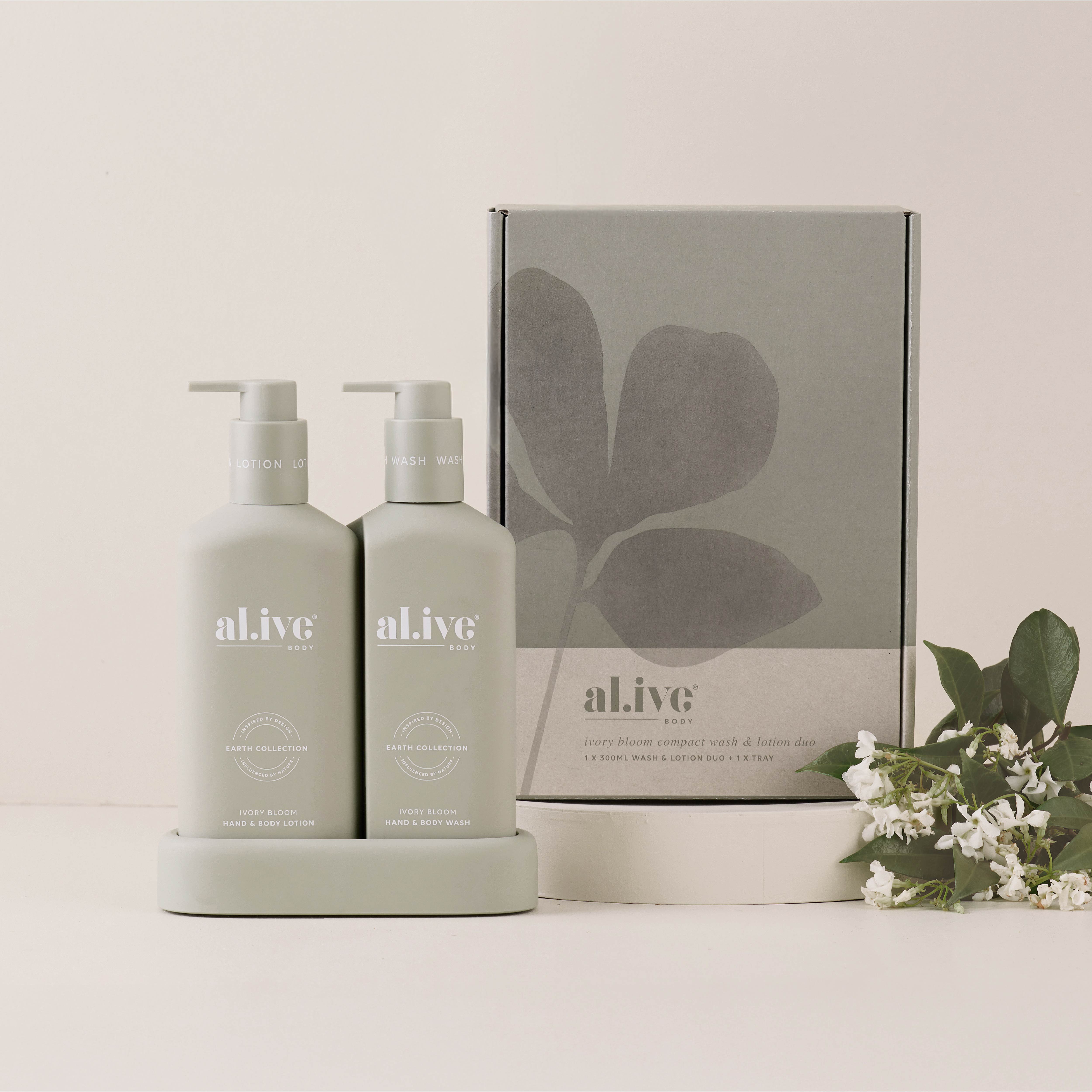 Al.ive - Compact Bathroom Duo Wash + Lotion - Ivory Bloom