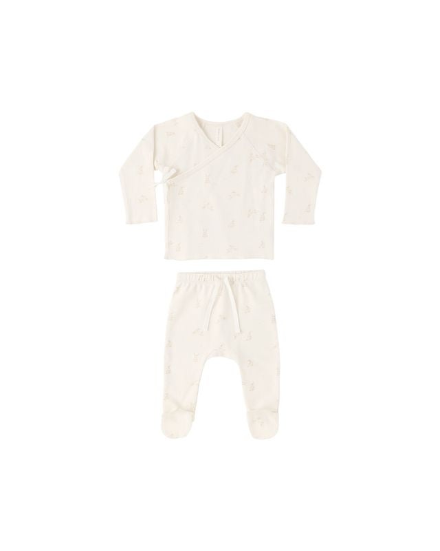 Quincy Mae - Wrap Top + Footed Pant Set - Bunnies