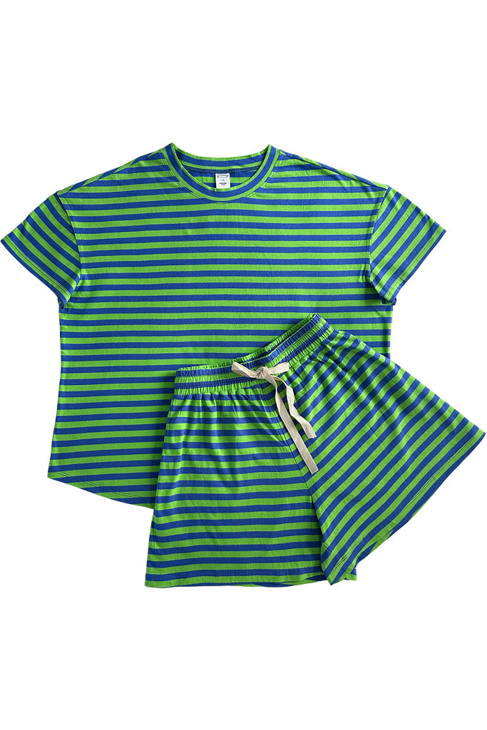 G.Nancy - Adult Short PJ Set - Leaf + So Blue Stripe