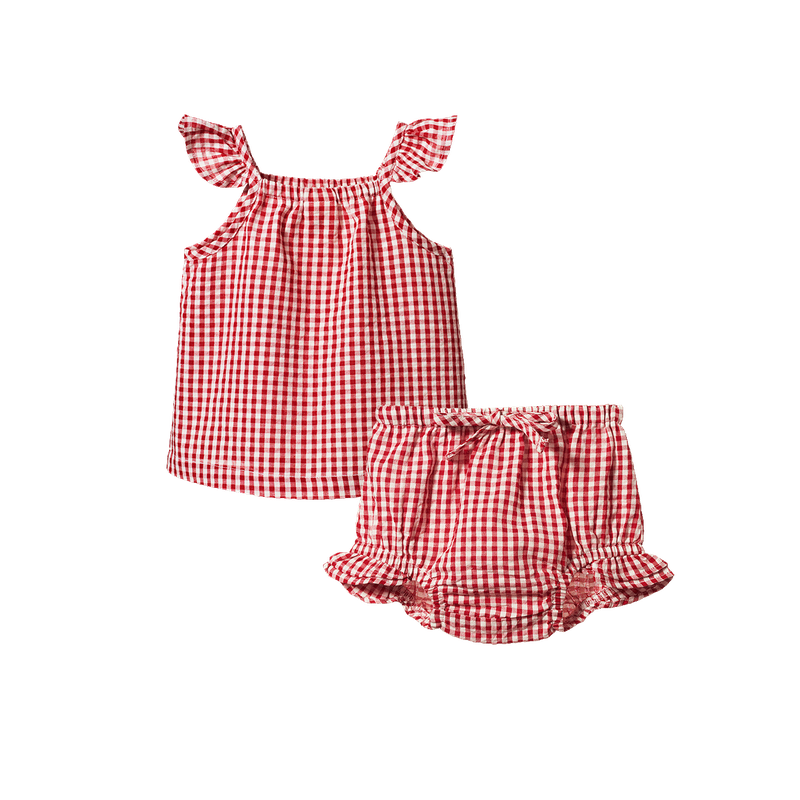 Nature Baby - Petal Gingham Set - Red Check