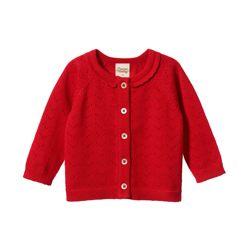 Nature Baby - Piper Cardigan - Raspberry Red Pointelle