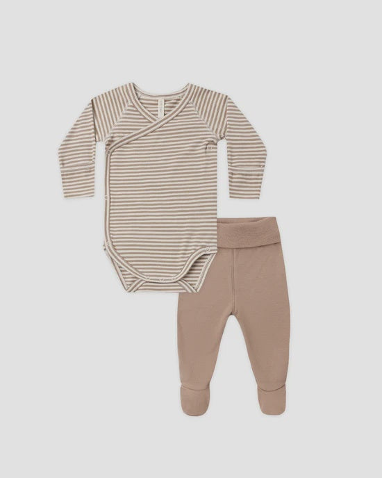 Quincy Mae - Side Snap Bodysuit + Pant Set - Almond Stripe