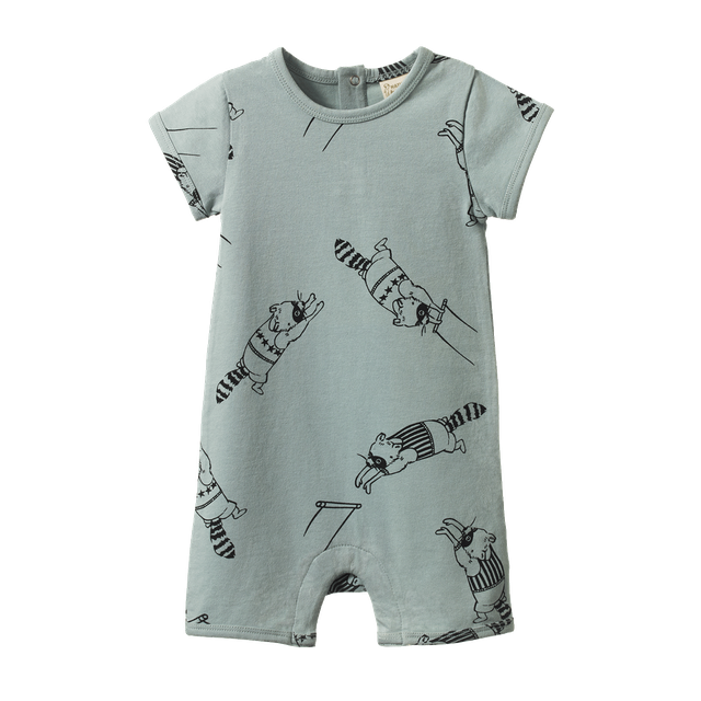 Nature Baby - S/S Quincy Romper - Raccoon Rhapsody