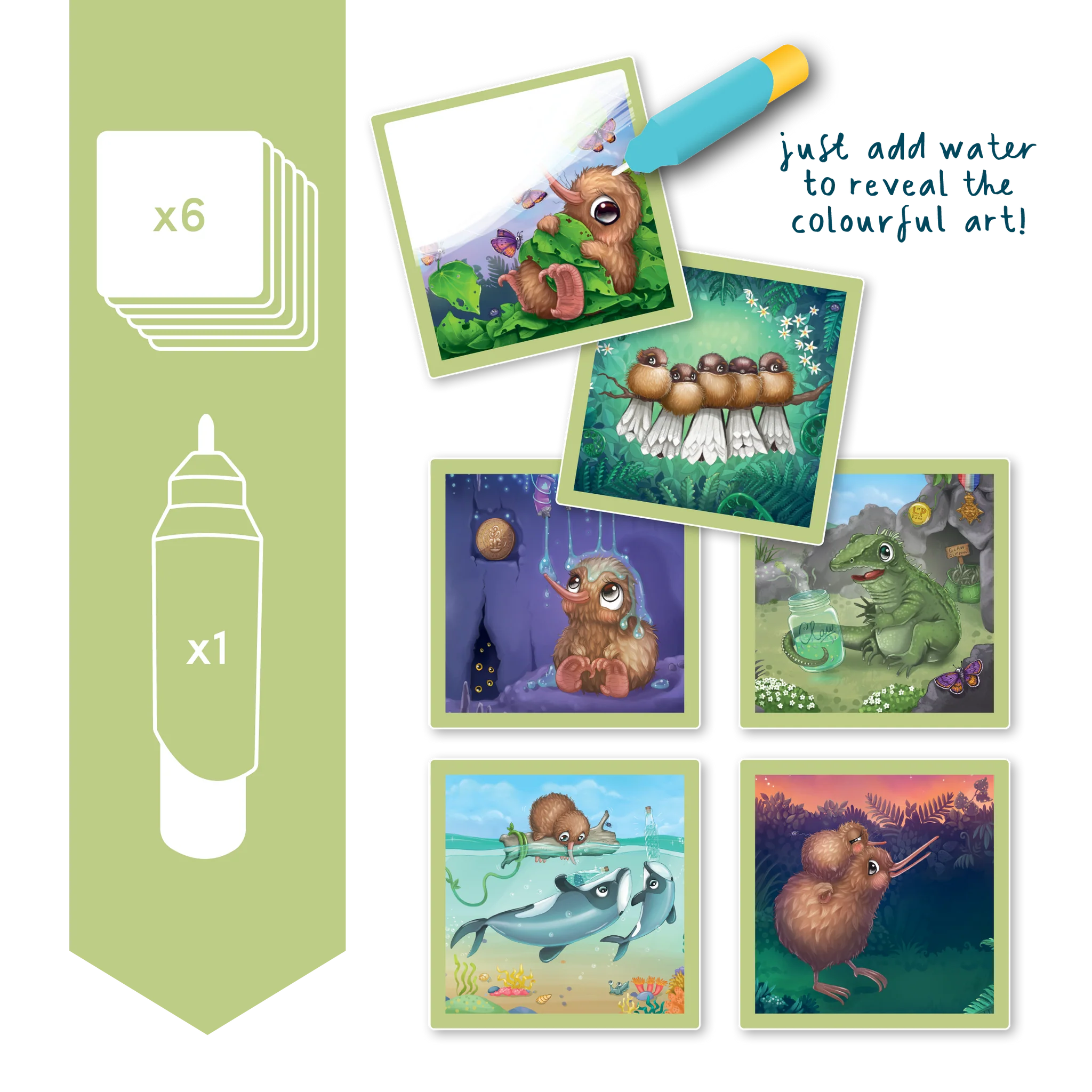 Kuwi + Friends - Magic Water Cards - Kuwi's Fluey Huwi