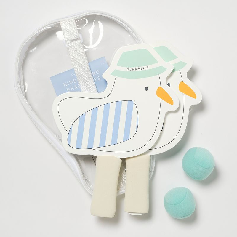 Sunnylife - Kids Velcro Beach Bats - Sammy the Seagull Blue Stripe