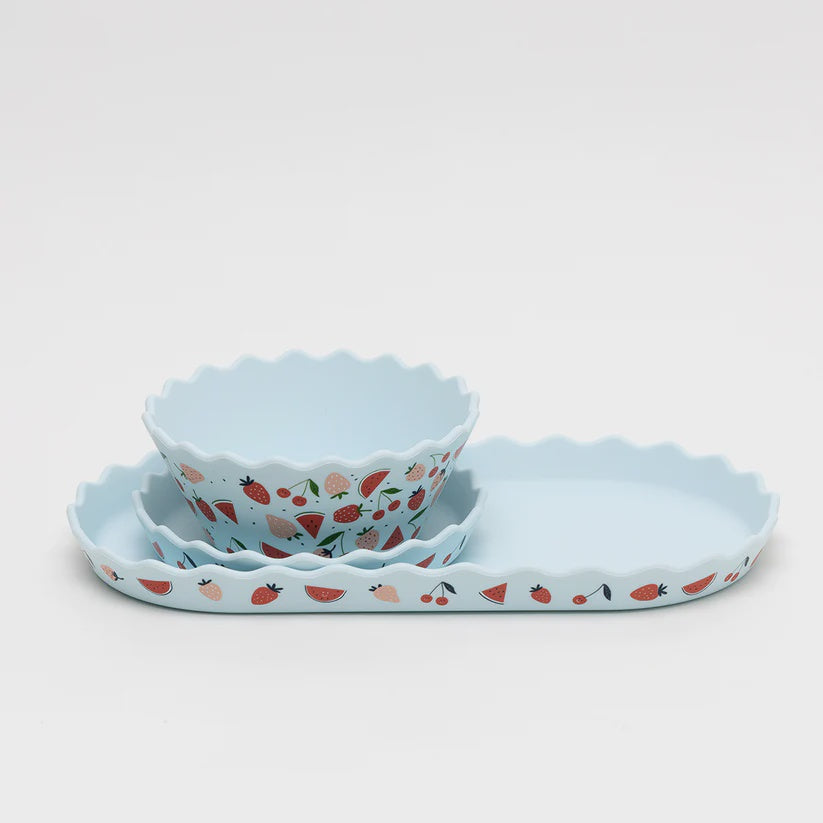 Silicone Bowl + Plate Set - Blue Fruit