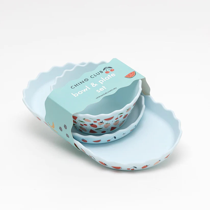 Silicone Bowl + Plate Set - Blue Fruit