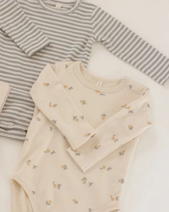Quincy Mae - Jersey Bodysuit 2pk - Pears + Laurel Stripe