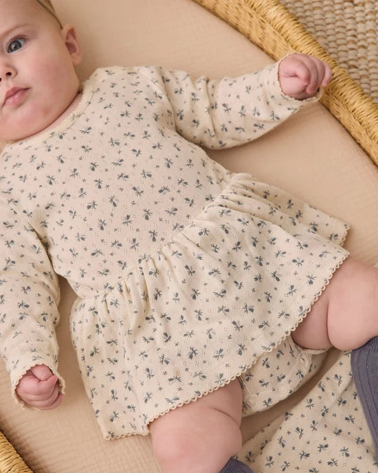 Quincy Mae - Pointelle Skirted Bodysuit - Blue Ditsy