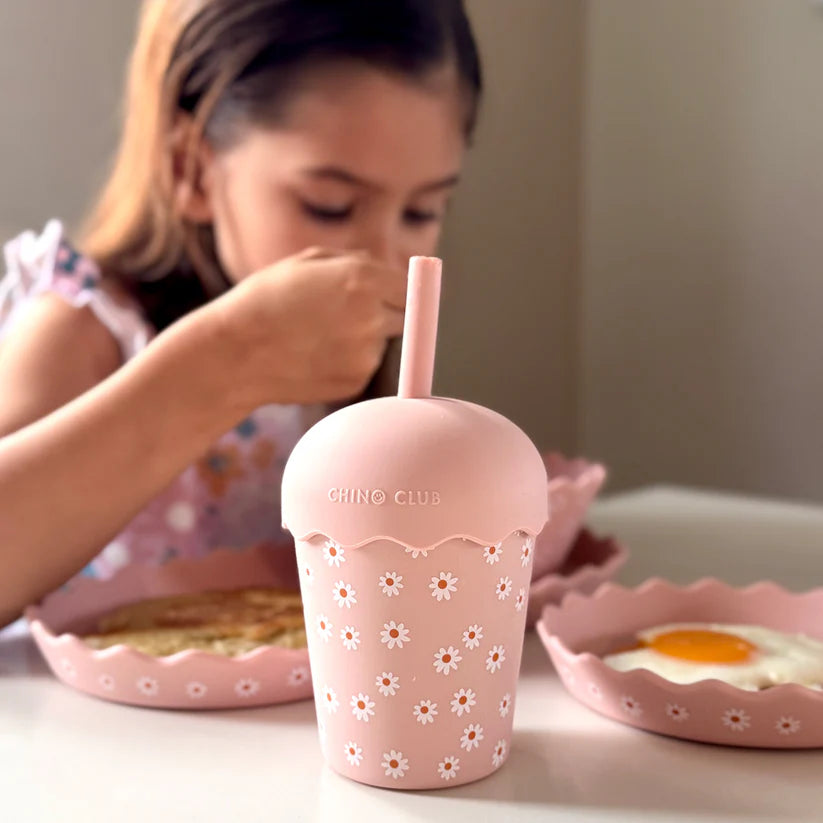 Silicone Bowl + Plate Set - Pink Daisy