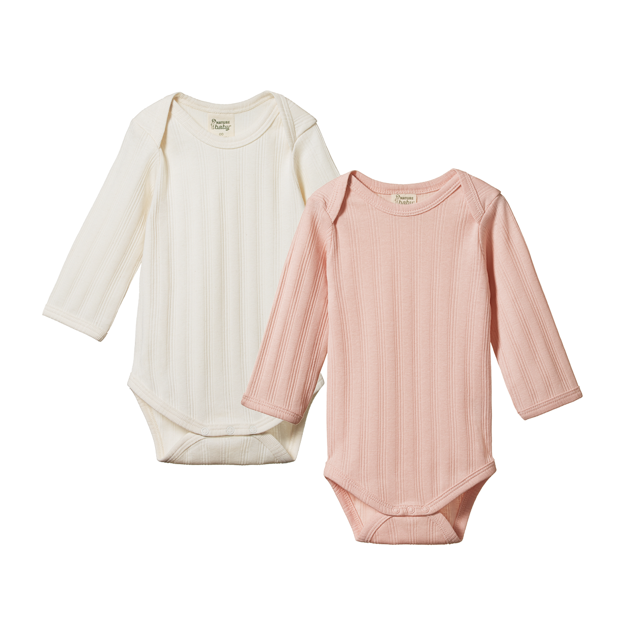 Nature Baby - L/S Bodysuits Derby 2pk - Rose/Natural