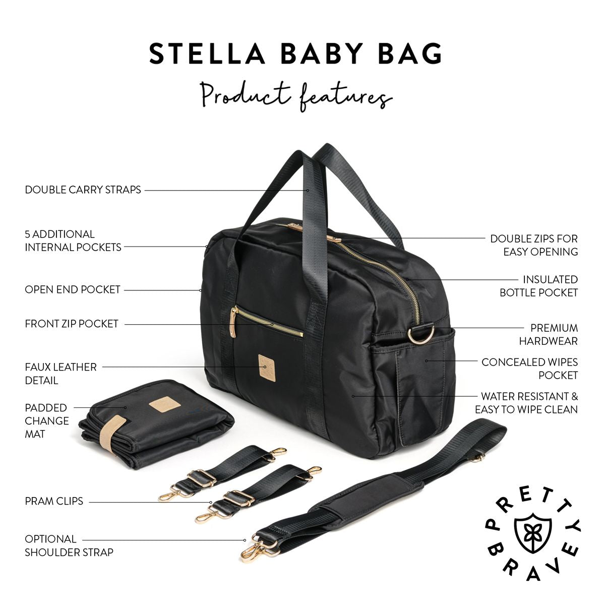 Pretty Brave - Stella Baby Bag - Black