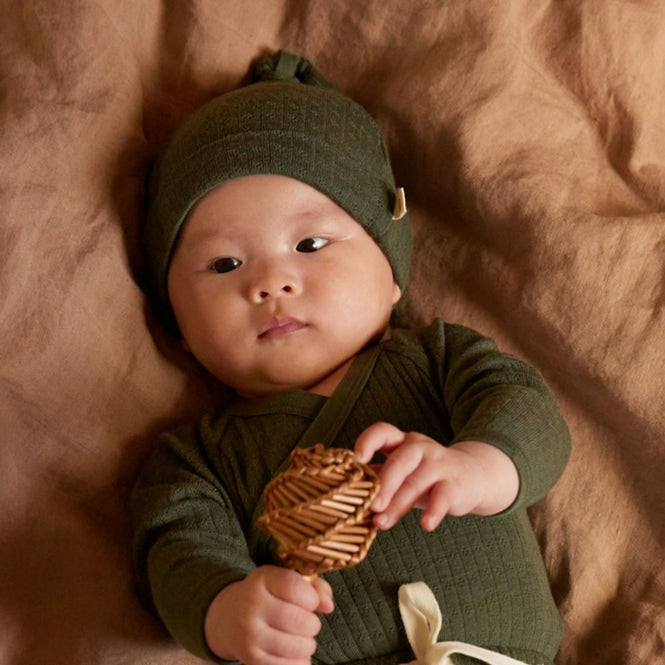 Nature Baby - Merino Pointelle Knotted Beanie - Thyme