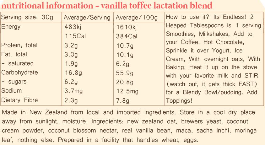 Mammas Milk Bar - Vanilla Toffee Lactation Blend