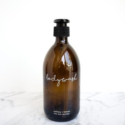 Amber Glass Bottle Pump 500ml - Bodywash